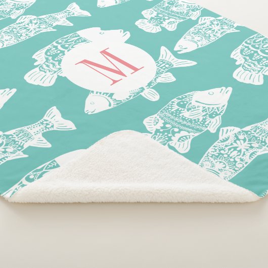 Trendy Coastal White Floral Fish & Zee Green Sherpa Deken (3/4)