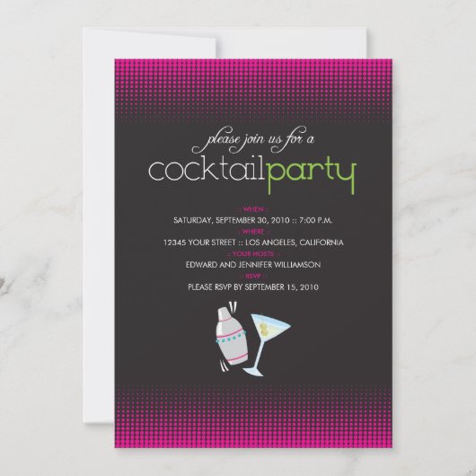 Trendy Cocktail Party Invitation (fuschia) Kaart (Voorkant)
