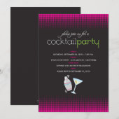 Trendy Cocktail Party Invitation (fuschia) Kaart (Voorkant / Achterkant)