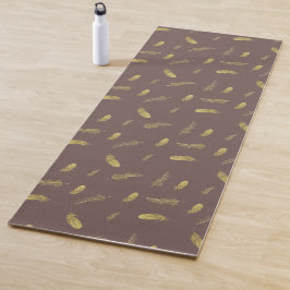 Trendy Coffee Brown en Golden Feathers Yoga Mat