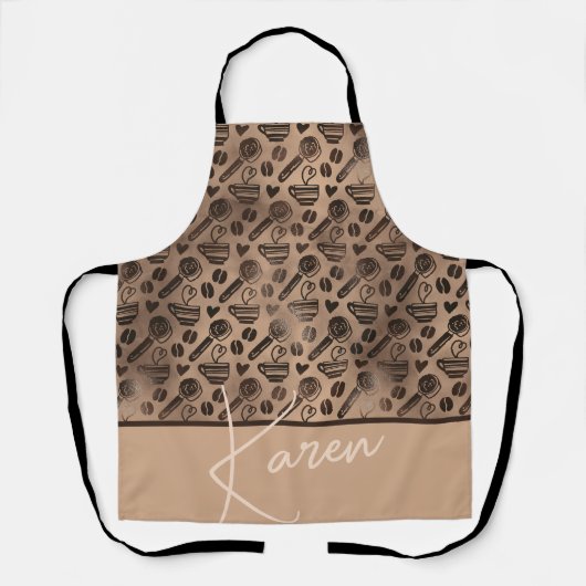 Trendy Coffee Lover Pattern Persoonlijke naam Apro Schort (Voorkant)