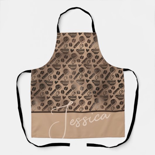 Trendy Coffee Lover Pattern Persoonlijke naam Apro Schort (Voorkant)