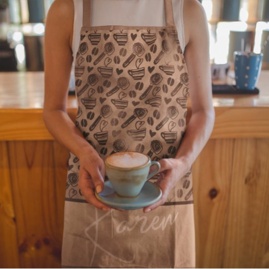 Trendy Coffee Lover Pattern Persoonlijke naam Apro Schort