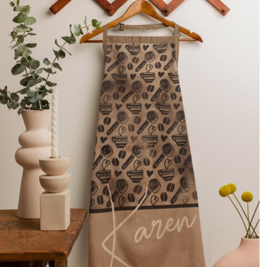 Trendy Coffee Lover Pattern Persoonlijke naam Apro Schort