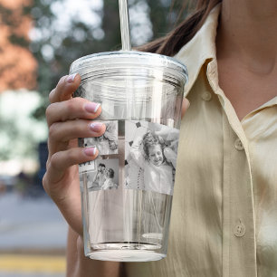 Trendy Collage Familie Foto zwart-wit Initiaal Acryl Drinkbeker