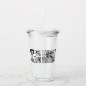 Trendy Collage Familie Foto zwart-wit Initiaal Acryl Drinkbeker (Voorkant)