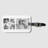 Trendy Collage Familie Foto zwart-wit Initiaal Bagagelabel (Voorkant (horizontaal))