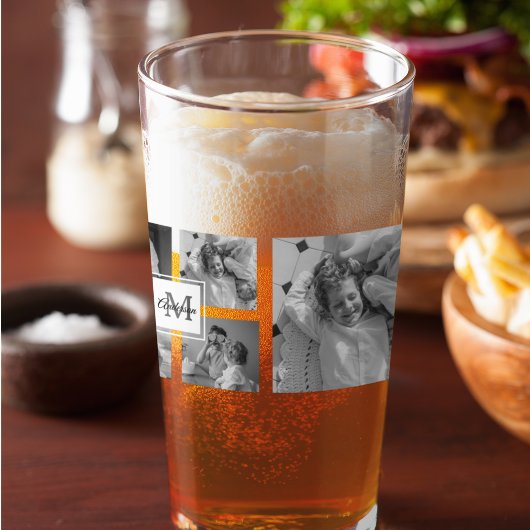 Trendy Collage Familie Foto zwart-wit Initiaal Glas