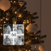 Trendy Collage Familie Foto zwart-wit Initiaal Keramisch Ornament