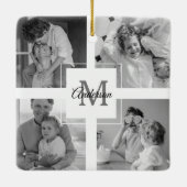 Trendy Collage Familie Foto zwart-wit Initiaal Keramisch Ornament (Achterkant)