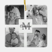 Trendy Collage Familie Foto zwart-wit Initiaal Keramisch Ornament (Voorkant)
