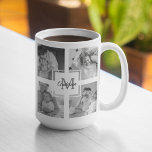 Trendy Collage Familie Foto zwart-wit Initiaal Koffiemok<br><div class="desc">Introductie van onze Trendy Collage Vijf Familie Foto Zwart & Wit met Initiaal in het centrum. Deze gepersonaliseerde en stijlvolle collage is de perfecte manier om de dierbare herinneringen van uw familie op een moderne en elegante manier te presenteren. Met een strak zwart-wit kleurenschema kunt u met deze collage vier...</div>