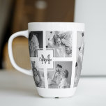 Trendy Collage Familie Foto zwart-wit Initiaal Latte Mok<br><div class="desc">Introductie van onze Trendy Collage Vijf Familie Foto Zwart & Wit met Initiaal in het centrum. Deze gepersonaliseerde en stijlvolle collage is de perfecte manier om de dierbare herinneringen van uw familie op een moderne en elegante manier te presenteren. Met een strak zwart-wit kleurenschema kunt u met deze collage vier...</div>