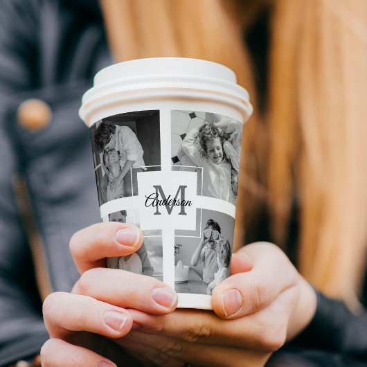 Trendy Collage Familie Foto zwart-wit Initiaal Papieren Bekers