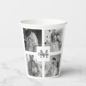 Trendy Collage Familie Foto zwart-wit Initiaal Papieren Bekers (Achterkant)