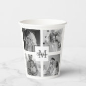Trendy Collage Familie Foto zwart-wit Initiaal Papieren Bekers (Voorkant)