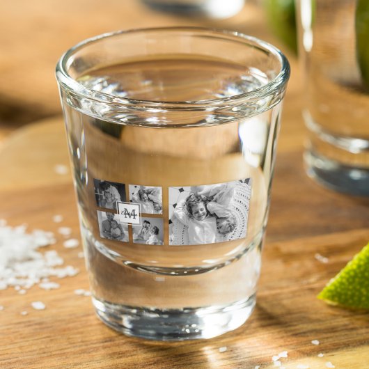 Trendy Collage Familie Foto zwart-wit Initiaal Shot Glas