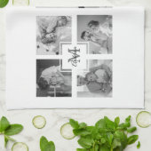 Trendy Collage Familie Foto zwart-wit Initiaal Theedoek (Gevouwen)