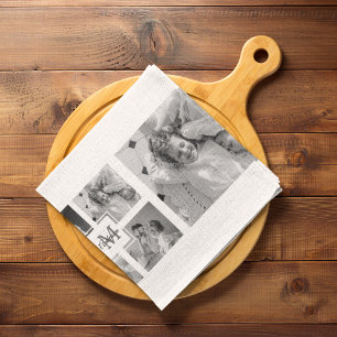Trendy Collage Familie Foto zwart-wit Initiaal Theedoek