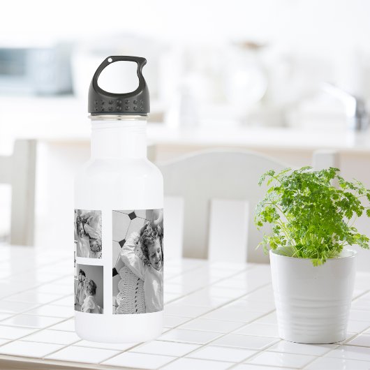 Trendy Collage Familie Foto zwart-wit Initiaal Waterfles