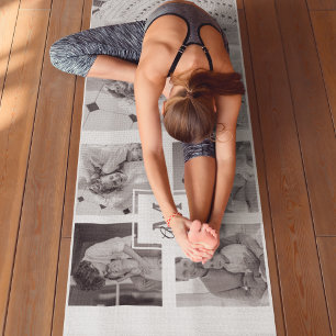 Trendy Collage Familie Foto zwart-wit Initiaal Yogamat