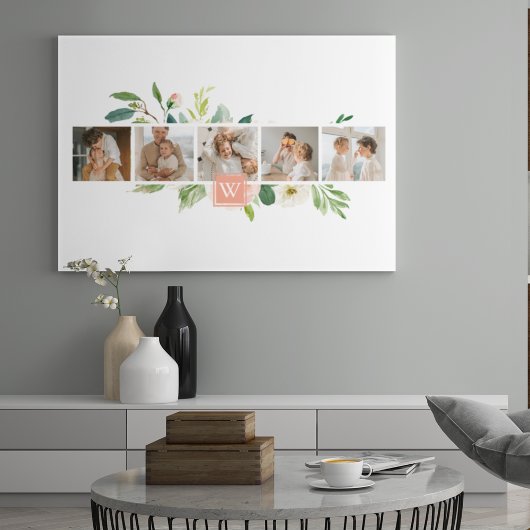 Trendy Collage Family Foto met Flowers Gift Canvas Afdruk