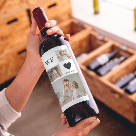 Trendy Collage Foto en we houden van je papa Gift Wijn Etiket