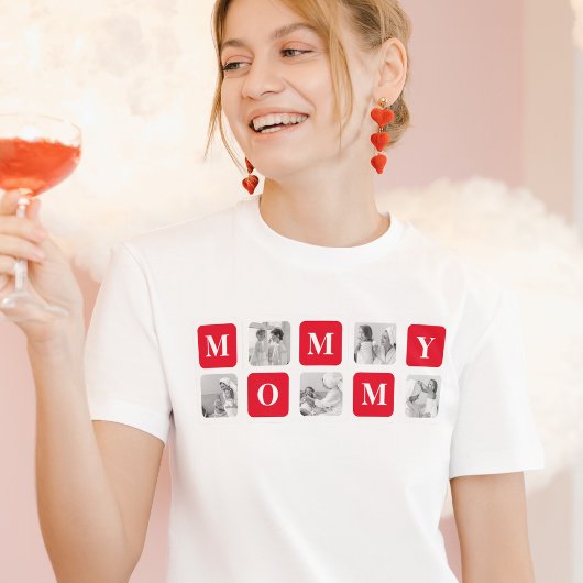 Trendy Collage Foto & Red Best MMammie Gift T-shirt