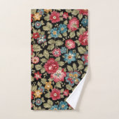 Trendy Colorful Boho Floral-Black Background Bad Handdoek (Handdoek)