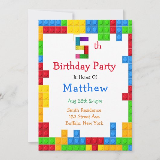 Trendy Colorful Building Blocks 5e verjaardag Kaart (Voorkant)