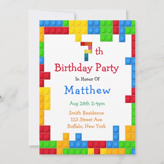 Trendy Colorful Building Blocks 7e verjaardag Kaart (Voorkant)