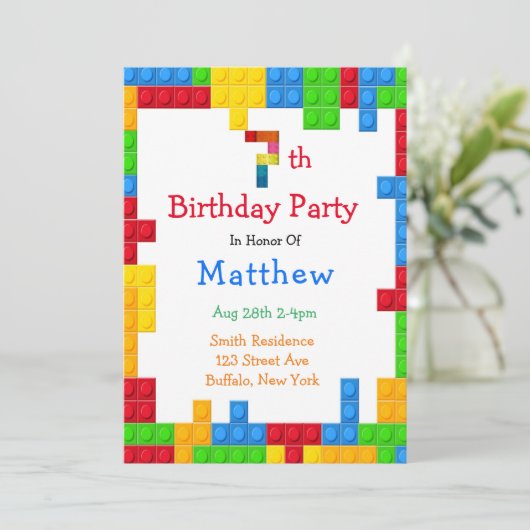 Trendy Colorful Building Blocks 7e verjaardag Kaart (Staand voorkant)