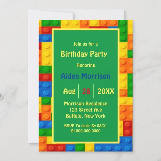 Trendy Colorful Building Blocks Birthday Party Kaart (Voorkant)