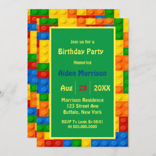 Trendy Colorful Building Blocks Birthday Party Kaart