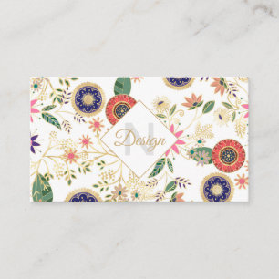 Trendy Colorful Folk Floral Original Golden Design Visitekaartje