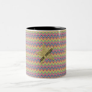 Trendy Colorful Glitter Zigzag Chevron-Aim High! Tweekleurige Koffiemok