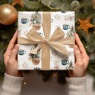 Trendy Colorful Kerstpatroon   WATERVERF Cadeaupapier