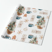 Trendy Colorful Kerstpatroon | WATERVERF Cadeaupapier (Uitgerold)
