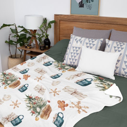 Trendy Colorful Kerstpatroon | WATERVERF Fleece Deken