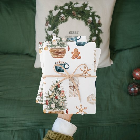 Trendy Colorful Kerstpatroon | WATERVERF Inpakpapier Vel