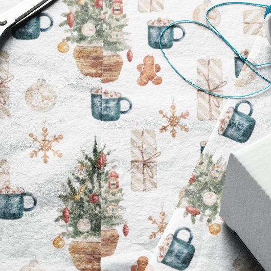 Trendy Colorful Kerstpatroon | WATERVERF Inpakpapier Vel