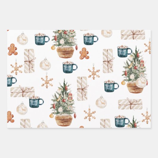 Trendy Colorful Kerstpatroon | WATERVERF Inpakpapier Vel (Voorkant 2)