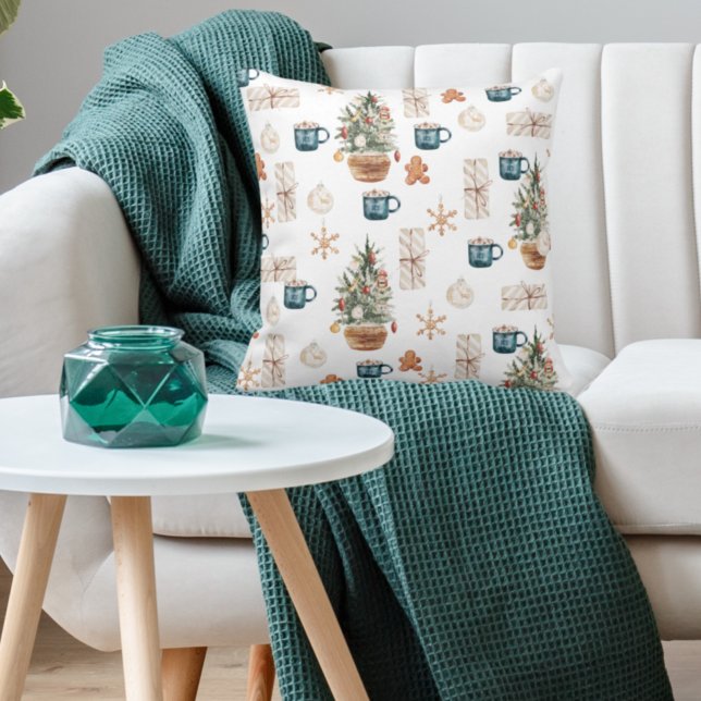 Trendy Colorful Kerstpatroon | WATERVERF Kussen (Creator heeft geüpload)