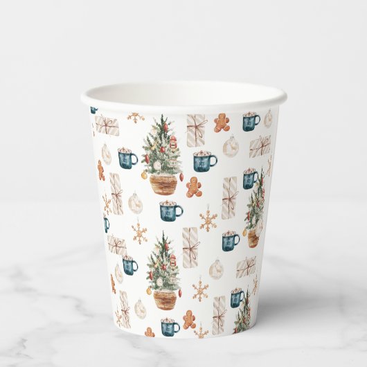 Trendy Colorful Kerstpatroon | WATERVERF Papieren Bekers (Achterkant)