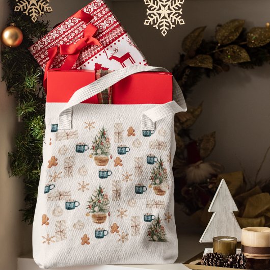 Trendy Colorful Kerstpatroon | WATERVERF Tote Bag