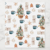 Trendy Colorful Kerstpatroon | WATERVERF Wijn Etiket (Enkel label)
