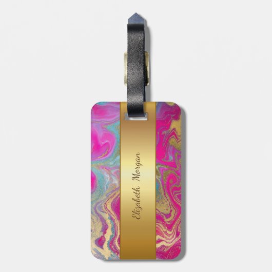 Trendy Colorful Marble, Monogram Bagagelabel (Achterkant verticaal)