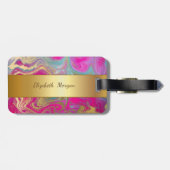 Trendy Colorful Marble, Monogram Bagagelabel (Achterkant horizontaal)