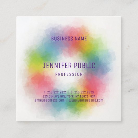 Trendy Colorful Modern Elegant Sjabloon Vierkante Visitekaartje (Achterkant)