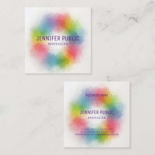 Trendy Colorful Modern Elegant Sjabloon Vierkante Visitekaartje (Voorkant / Achterkant)